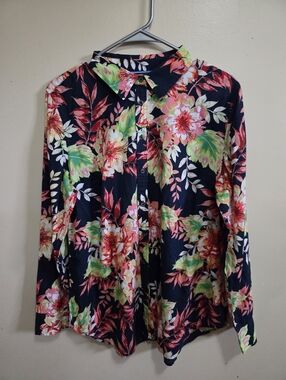 Talbots Women's Large Long Sleeve Button-up Shirt, Collared, Floral Print